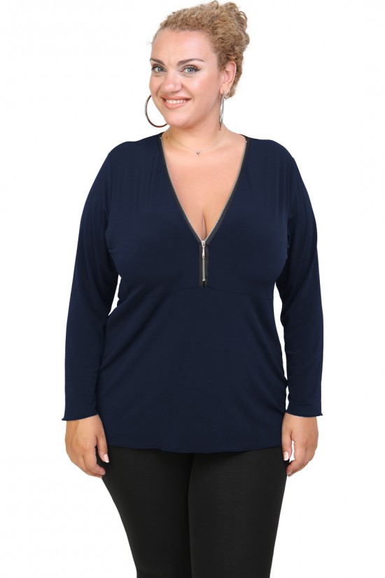 B20-190 Μπλούζα ίσια με φερμουάρ jersey - Μπλε-μαρέν