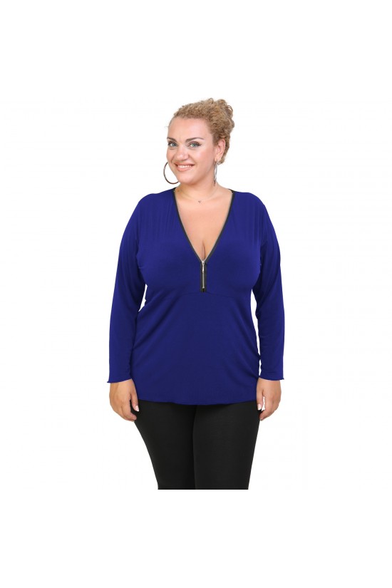 B20-190 Μπλούζα ίσια με φερμουάρ jersey - Μπλε-ρουά B20-190 Μπλούζα ίσια με φερμουάρ jersey - Μπλε-ρουά