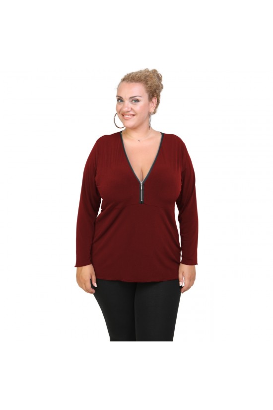 B20-190 Μπλούζα ίσια με φερμουάρ jersey - Μπορντώ B20-190 Μπλούζα ίσια με φερμουάρ jersey - Μπορντώ