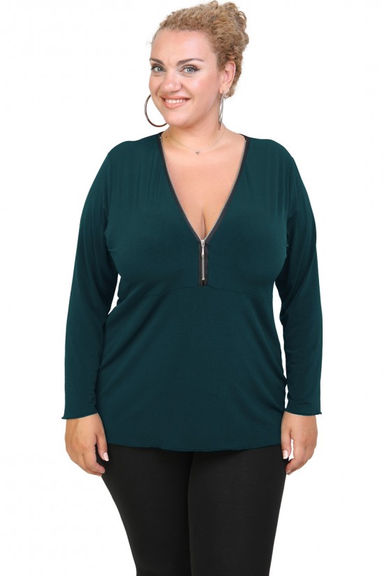 B20-190 Μπλούζα ίσια με φερμουάρ jersey - Πετρόλ