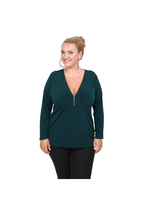 B20-190 Μπλούζα ίσια με φερμουάρ jersey - Πετρόλ B20-190 Μπλούζα ίσια με φερμουάρ jersey - Πετρόλ