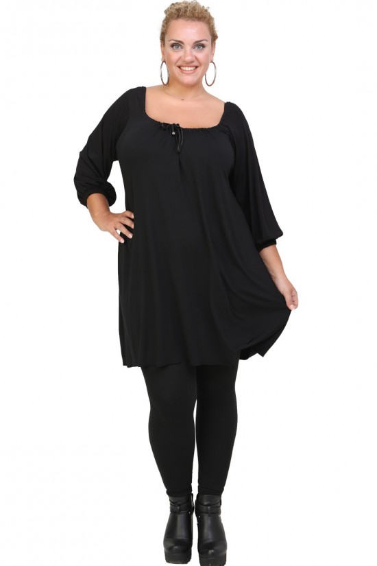 B20-245M Μπλουζοφόρεμα μονόχρωμo - Μαύρο