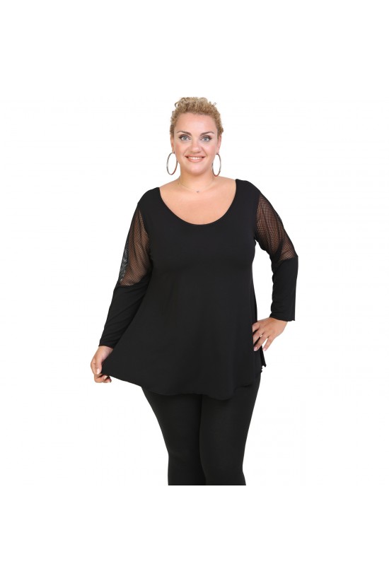 B20-5513 Μπλούζα άλφα μονόχρωμη με δίκτυ B20-5513 Μπλούζα άλφα μονόχρωμη με δίκτυ