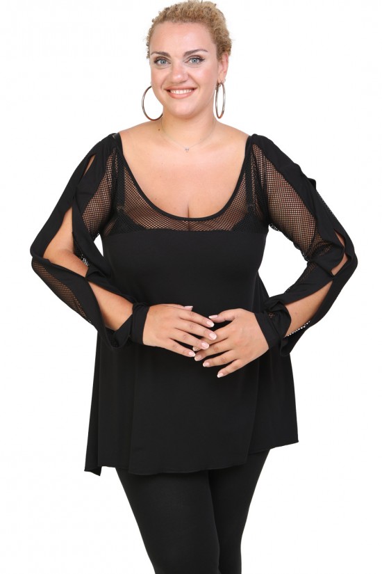 B20-5526 Μπλούζα άλφα μονόχρωμη με δίκτυ