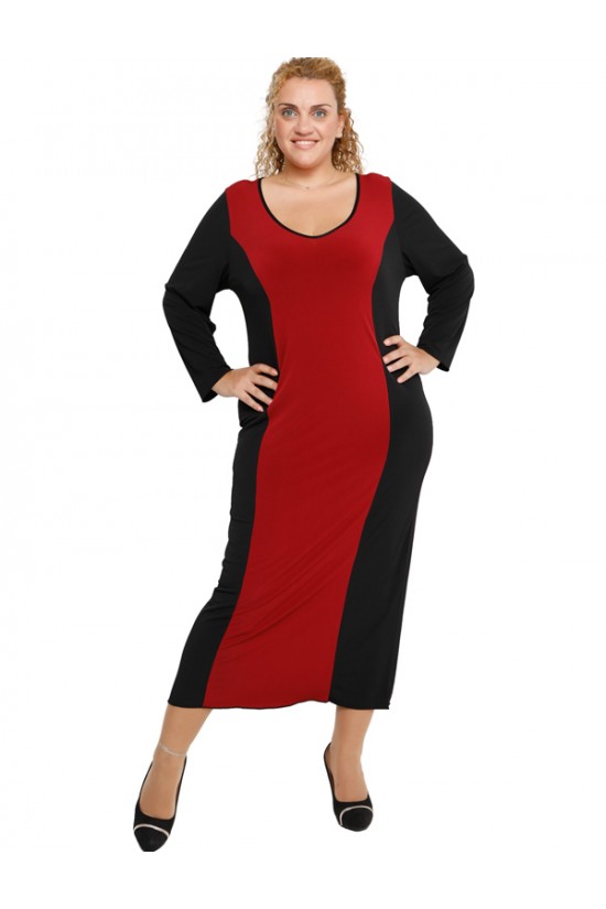 B19-131F Φόρεμα μακρύ Μαύρο - Μπορντώ