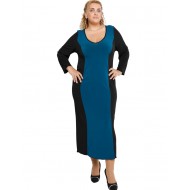 B19-131F Φόρεμα μακρύ Μαύρο - Πετρόλ