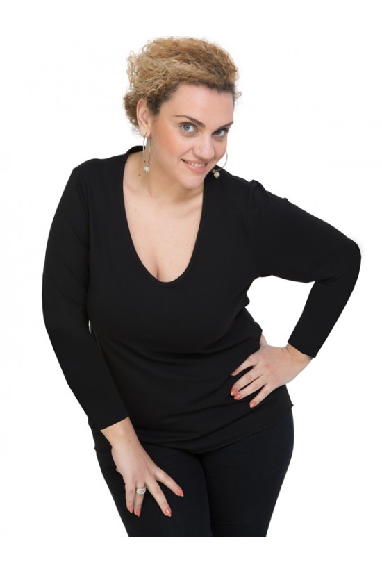 B19-208U Μπλούζα ίσια - Μαύρο B19-208U Μπλούζα ίσια - Μαύρο