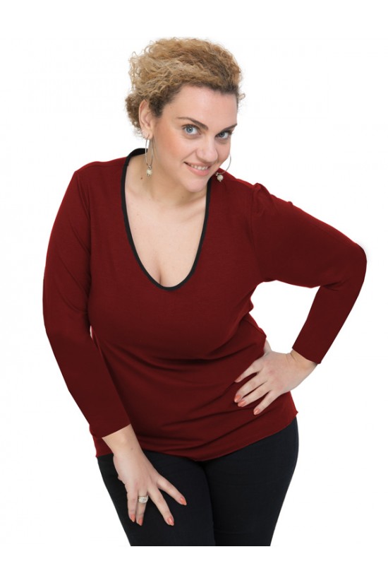 B19-208U Μπλούζα ίσια - Μπορντώ B19-208U Μπλούζα ίσια - Μπορντώ