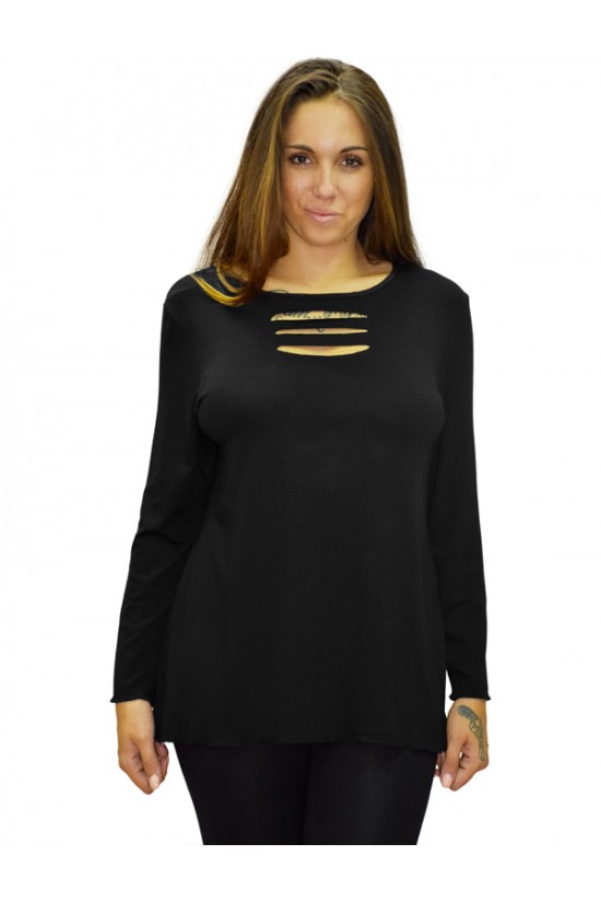 B19-208Z Μπλούζα ίσια - Μαύρο B19-208Z Μπλούζα ίσια - Μαύρο