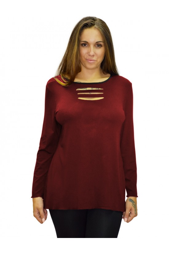 B19-208Z Μπλούζα ίσια - Μπορντώ
