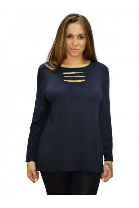 B19-208Z Μπλούζα ίσια - Μπλε Μαρέν