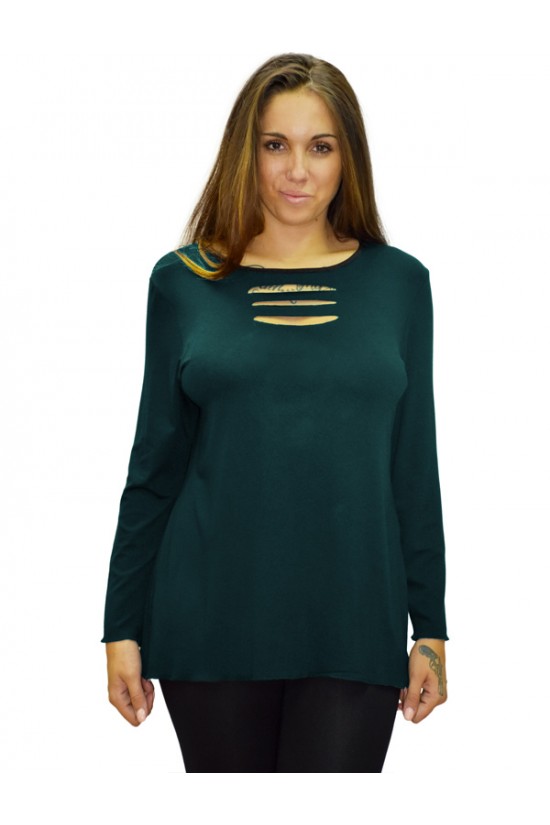 B19-208Z Μπλούζα ίσια - Πετρόλ