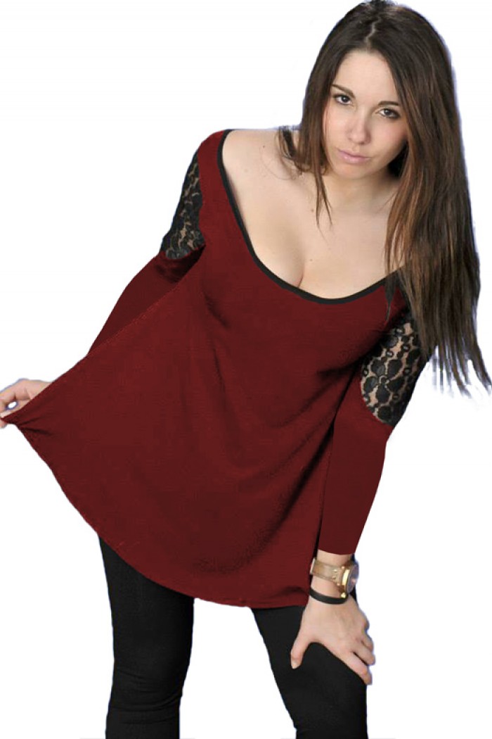 B19-213 Alpha blouse with lace on shoulders - Bordeaux