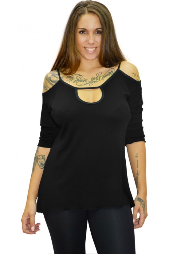 B19-222 Μπλούζα ίσια με τρύπα στον λαιμό - Μαύρο