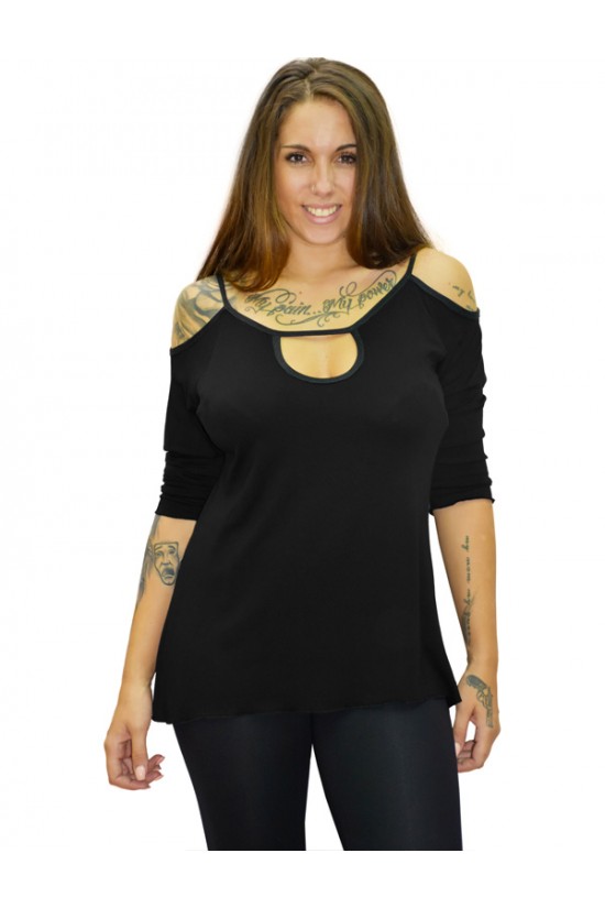 B19-222 Μπλούζα ίσια με τρύπα στον λαιμό - Μαύρο