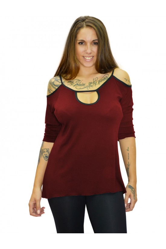 B19-222 Μπλούζα ίσια με τρύπα στον λαιμό - Μπορντώ B19-222 Μπλούζα ίσια με τρύπα στον λαιμό - Μπορντώ