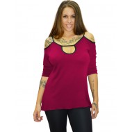 B19-222 Μπλούζα ίσια με τρύπα στον λαιμό - Φούξια