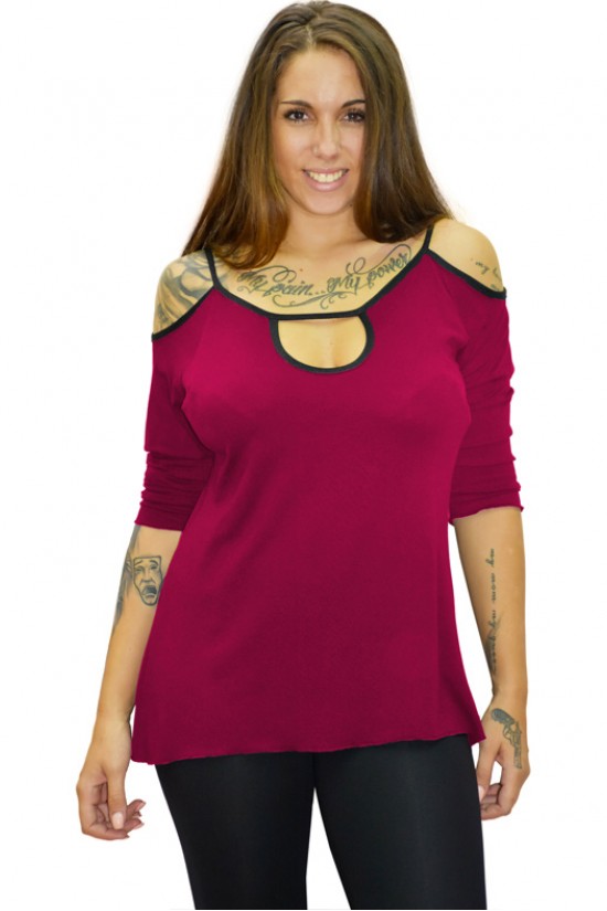 B19-222 Μπλούζα ίσια με τρύπα στον λαιμό - Φούξια