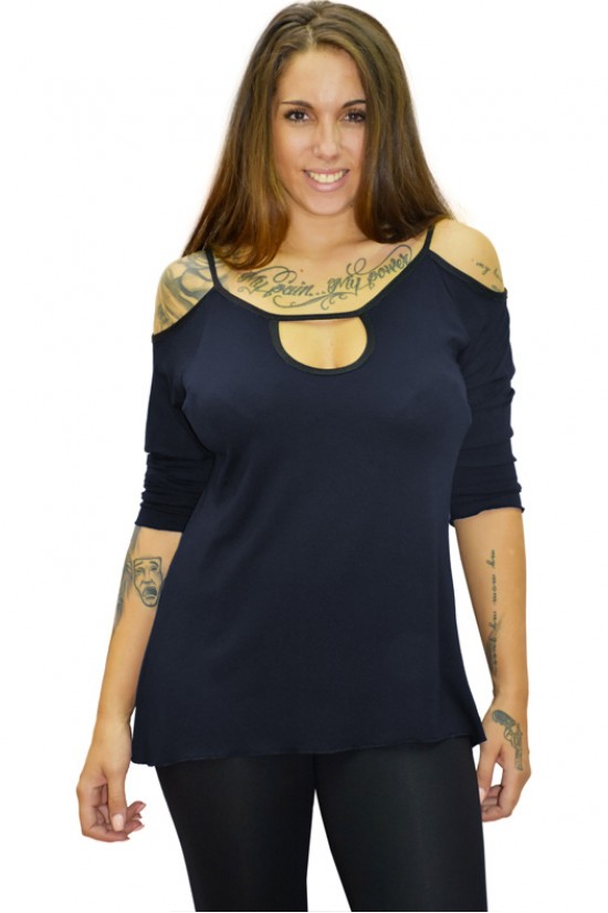 B19-222 Μπλούζα ίσια με τρύπα στον λαιμό - Μπλε Μαρέν