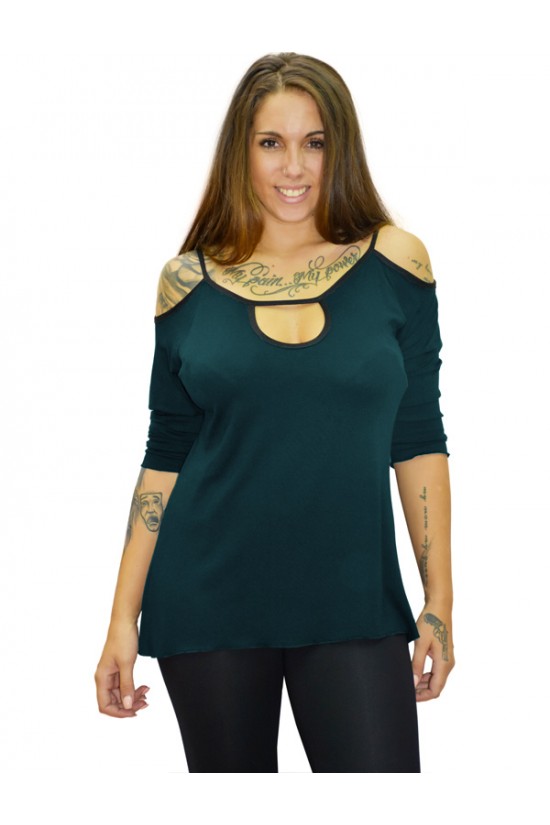 B19-222 Μπλούζα ίσια με τρύπα στον λαιμό - Πετρόλ