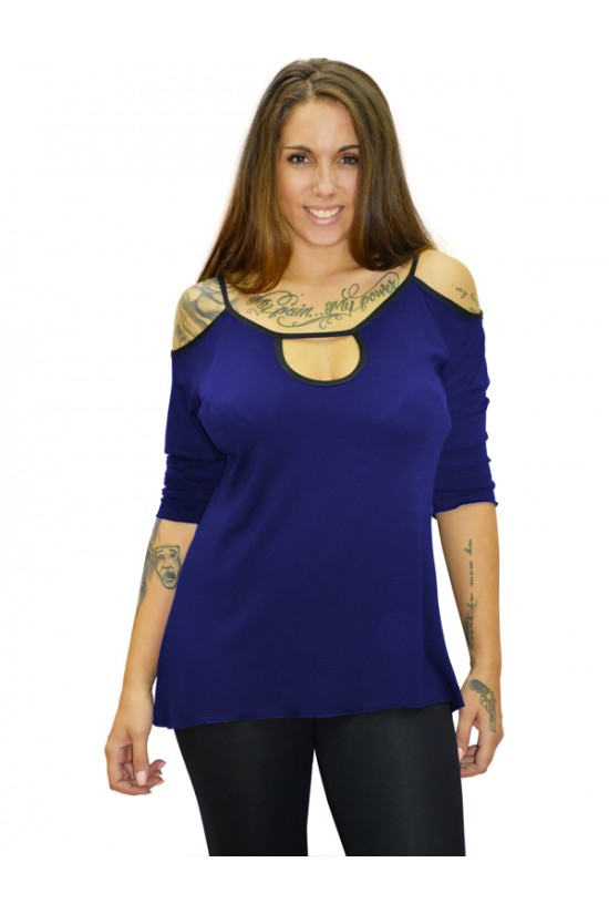 B19-222 Μπλούζα ίσια με τρύπα στον λαιμό - Μπλε Ρουά