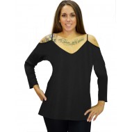 B19-223 Μπλούζα ίσια με βε - Μαύρο