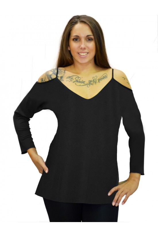 B19-223 Μπλούζα ίσια με βε - Μαύρο B19-223 Μπλούζα ίσια με βε - Μαύρο