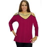 B19-223 Μπλούζα ίσια με βε - Φούξια