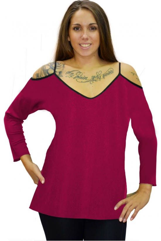 B19-223 Μπλούζα ίσια με βε - Φούξια