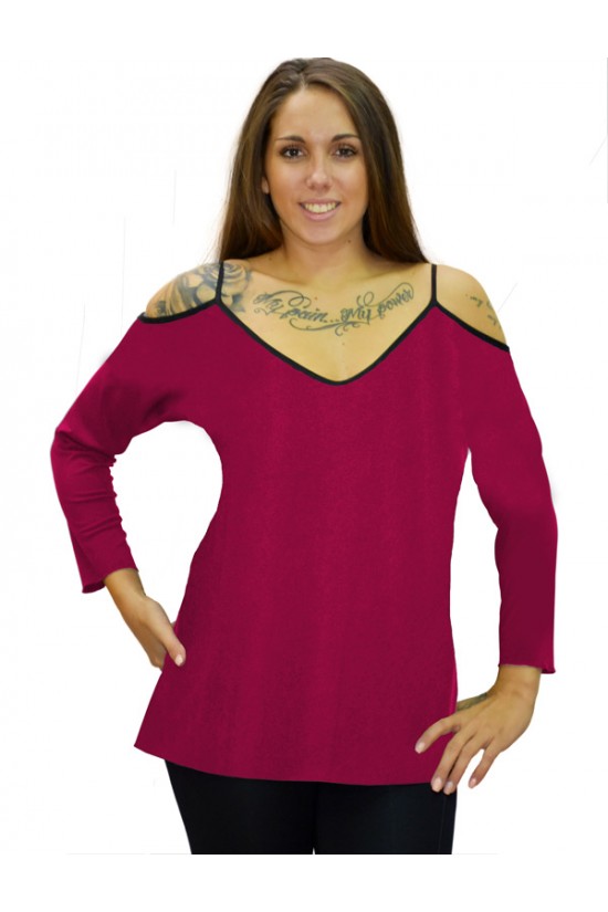 B19-223 Μπλούζα ίσια με βε - Φούξια B19-223 Μπλούζα ίσια με βε - Φούξια