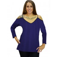 B19-223 Μπλούζα ίσια με βε - Μπλε Ρουά