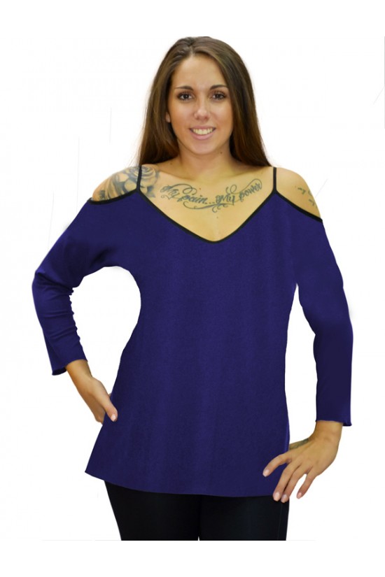 B19-223 Μπλούζα ίσια με βε - Μπλε Ρουά