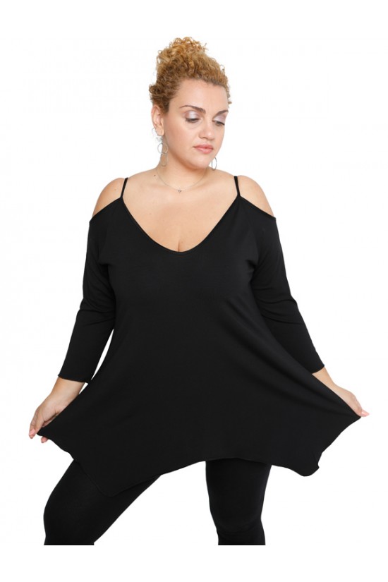 B19-223A Μπλούζα άλφα με βε - Μαύρο B19-223A Μπλούζα άλφα με βε - Μαύρο