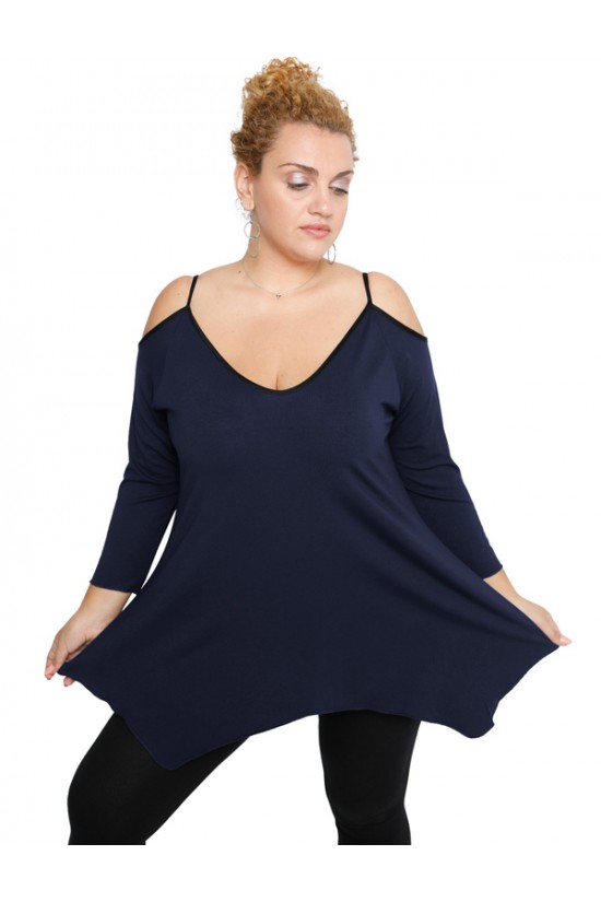 B19-223A Μπλούζα άλφα με βε - Μπλε Μαρέν