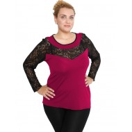 B19-247D Μπλούζα ίσια κομποζέ με δαντέλα - Φούξια