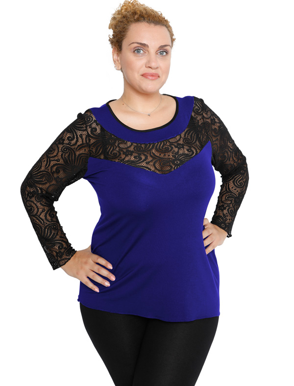 B19-247D Classic blouse with lace - Royal Blue B19-247D Classic blouse with lace - Royal Blue
