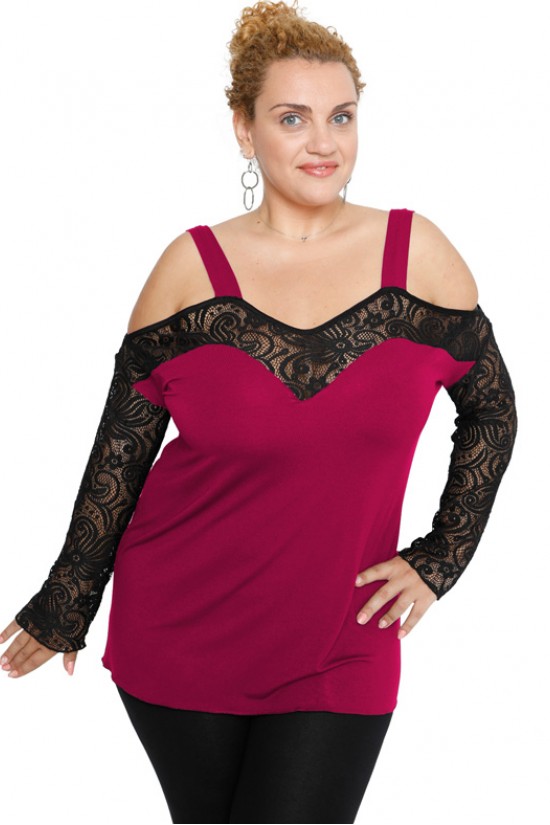 B19-248D Μπλούζα ίσια κομποζέ με δαντέλα - Φούξια