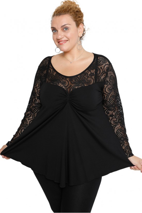 B19-253D Μπλούζα άλφα κομποζέ με δαντέλα - Μαύρο