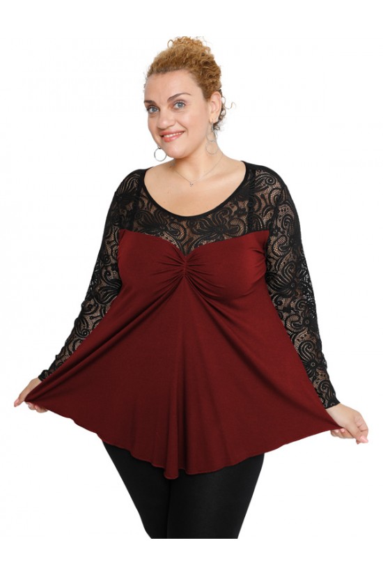 B19-253D Μπλούζα άλφα κομποζέ με δαντέλα - Μπορντώ