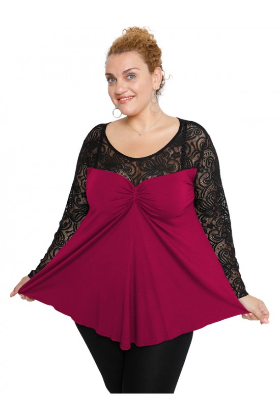 B19-253D Μπλούζα άλφα κομποζέ με δαντέλα - Φούξια