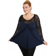 B19-253D Alpha blouse with lace - Navy Blue