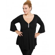 B19-255 Μπλούζα άλφα με δέσιμο στο στήθος - Μαύρο