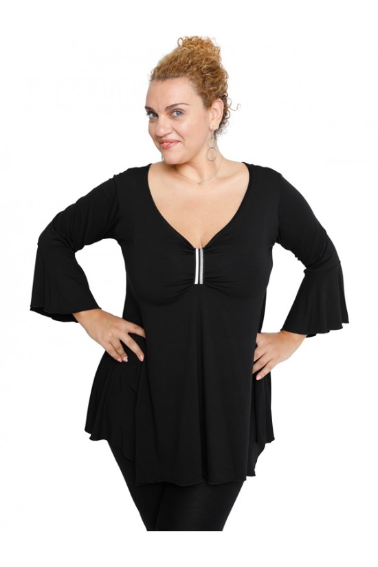 B19-255 Μπλούζα άλφα με δέσιμο στο στήθος - Μαύρο B19-255 Μπλούζα άλφα με δέσιμο στο στήθος - Μαύρο