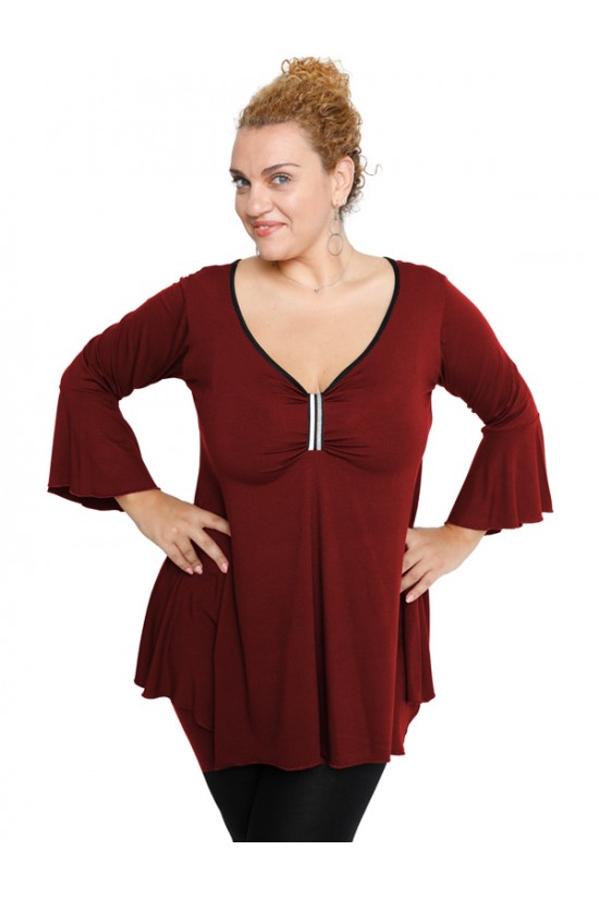 B19-255 Μπλούζα άλφα με δέσιμο στο στήθος - Μπορντώ B19-255 Μπλούζα άλφα με δέσιμο στο στήθος - Μπορντώ