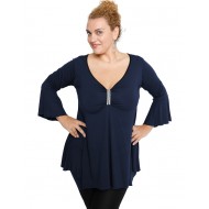 B19-255 Μπλούζα άλφα με δέσιμο στο στήθος - Μπλε Μαρέν