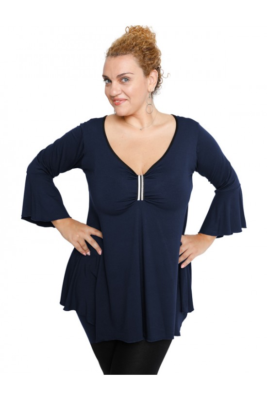 B19-255 Μπλούζα άλφα με δέσιμο στο στήθος - Μπλε Μαρέν