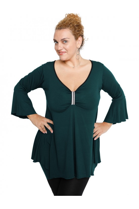 B19-255 Μπλούζα άλφα με δέσιμο στο στήθος - Πετρόλ