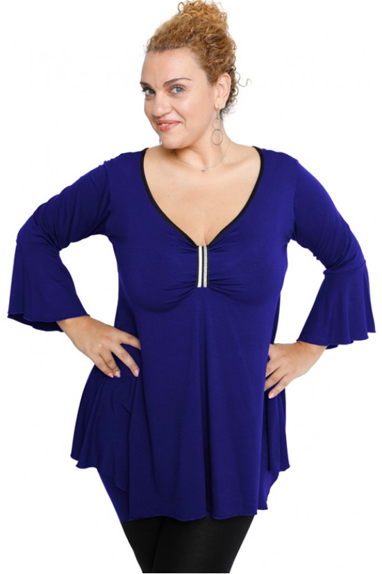 B19-255 Μπλούζα άλφα με δέσιμο στο στήθος - Μπλε Ρουά