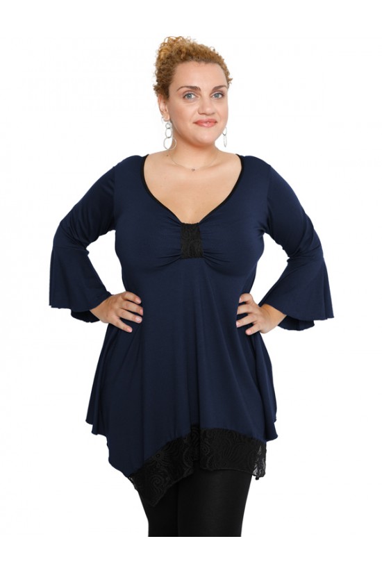 B19-255D Μπλούζα άλφα με δαντέλα δέσιμο στο στήθος - Μπλε Μαρέν B19-255D Μπλούζα άλφα με δαντέλα δέσιμο στο στήθος - Μπλε Μαρέν