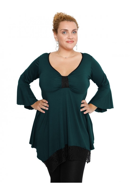 B19-255D Μπλούζα άλφα με δαντέλα δέσιμο στο στήθος - Πετρόλ B19-255D Μπλούζα άλφα με δαντέλα δέσιμο στο στήθος - Πετρόλ